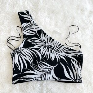 NWT Zara Woman Black Tropical One-Shoulder Crop Top MEDIUM Boho Festival Bodycon